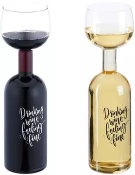 Relaxdays Weinflasche mit Glas 750ml, schwarz/silber/transparent