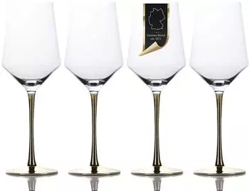 Intirilife Weinglas mit goldfarbenem Stiel, Kristallglas, 380ml (IL-100958-4)