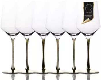 Intirilife Weinglas-Set mit goldfarbenem Stiel, 380ml, Kristallglas (IL-100958-6)