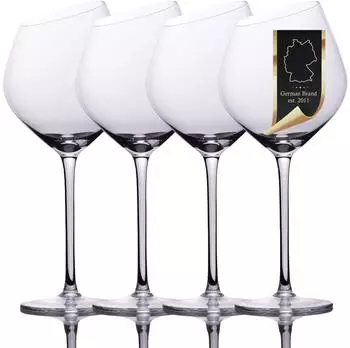 Intirilife Weinglas-Set moderne Kante 470ml, Kristallglas, 4er-Set (IL-101006-4)