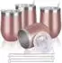 LuxusKollektion Weinbecher Edelstahl, doppelwandig, mit Deckel, rosagold, 4er Set (12oz)