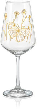 Crystalex Weinglas Wild Flowers Kristallglas 450 ml gold Gravur Schmetterling 6er Set