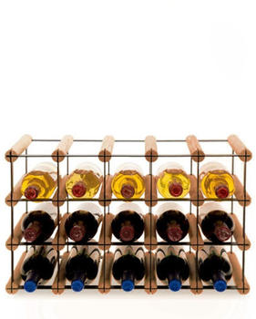 Proregal VINOTECA MOD METAL | HxBxT 32,5x52,5x24,5cm | 5x3 Flaschen | Massives Kiefernholz | Braun geölt | Flaschenregal - braun Holzwerkstoff RW13-78