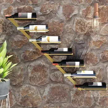 vidaXL Wand-Weinregal für 7 Flaschen Golden Metall (340897)
