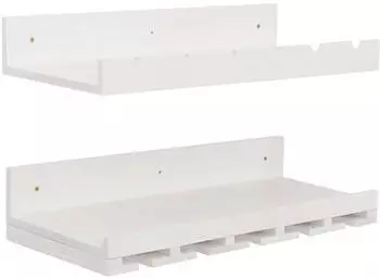 Mendler HWC-P22 Weinregal 2er-Set Wandbar, Holz weiß, 6 Flaschen/15 Gläser, 61x28cm (139707)