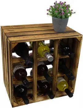 Kistenkolli Altes Land Weinregal 9er geflammt (auch f&uuml;r gro&szlig;e Flaschen)