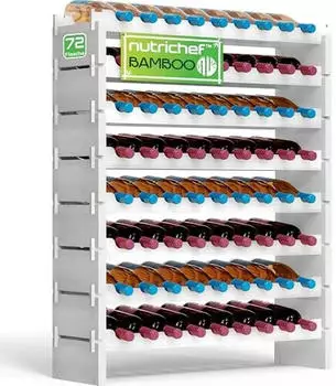 NutriChef Weinregal Bambus, stapelbar, 8 Ebenen, 72 Flaschen, weiß (SLWMDSF226WT)