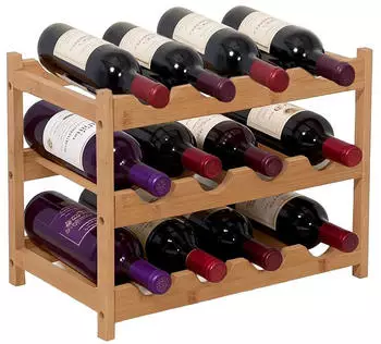 Relaxdays Weinregal 12 Flaschen, Bambus, 30x45x23,5cm (10052645_348)