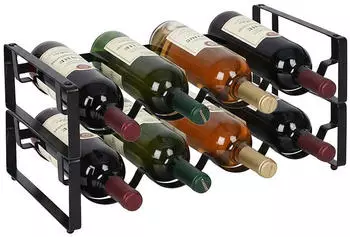 Relaxdays Weinregal 8 Flaschen stapelbar, 2er Set, Metall, schwarz (10052658)