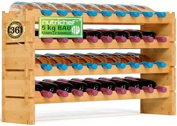 NutriChef Weinregal Bambus, stapelbar, 36 Flaschen, 4 Etagen (SLWMDSF200)