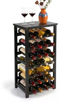 Relaxdays Weinregal Walnussholz 28 Flaschen, schwarz, 94x47x26cm