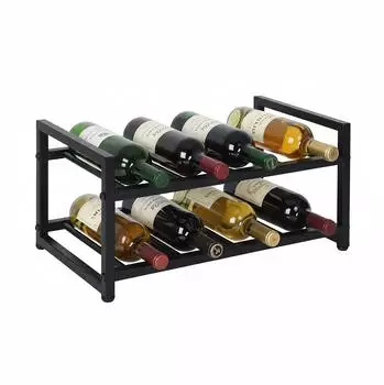 Relaxdays Weinregal f&uuml;r 8 Flaschen, Eisen, Schwarz, 21.5x42.5x24.5cm (10052656_46)