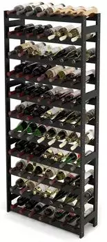 Relaxdays Weinregal 77 Flaschen Walnussholz 166x72,5x25cm, schwarz