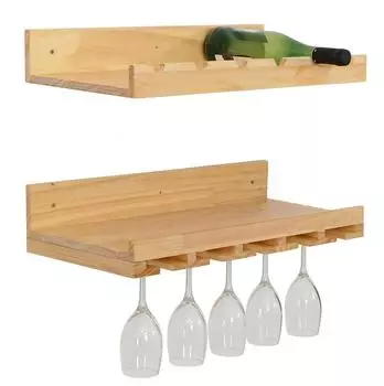 MCW Weinregal P22 2er-Set Wandregal, Holz, natur, 6 Flaschen/15 Gl&auml;ser (MCW-P22)