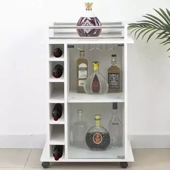 Bakaji Eck-Bar-Schrank Holz, 6 Flaschen Weinregal mit Metall-Glashalter, Weiß (65558)