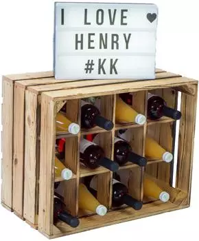 Kistenkolli Altes Land Henry Flaschenregal 12er Holz geflammt (50x40x30cm)
