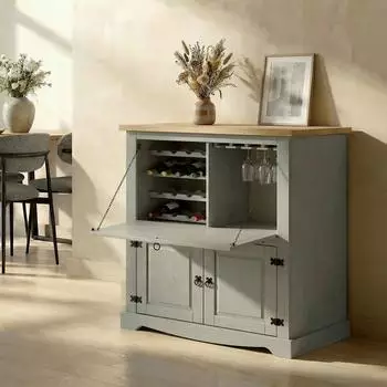 Idimex Tequila Barschrank Kiefer massiv, grau/braun, Mexiko Stil (Tequila)