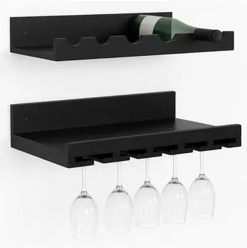 MCW Weinregal P22 2er-Set, Wandbar f&uuml;r 6 Flaschen/15 Gl&auml;ser, schwarz (100136)