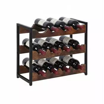 Relaxdays Weinregal Industrial 12 Flaschen, MDF & Metall, braun/schwarz (38x44,5x20cm)