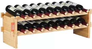 VEVOR Weinregal stapelbar 2-stufig 18 Flaschen Bambus Natur (OPX-KWR218)