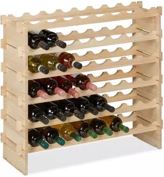 Relaxdays Weinregal stapelbar 48 Flaschen, Holz, 73x82x25cm (10047612)