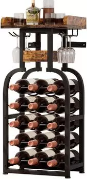 Yorbay Weinregal freistehend, Holz, 15 Flaschen & 6 Gläser (YB048-T046)