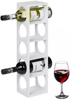 Relaxdays Weinregal f&uuml;r 5 Flaschen, Bambus, wei&szlig; (14x53x12cm)