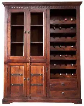 Massivmoebel24 Oxford Weinschrank Akazie nougat lackiert 144x47x180cm (09-618-620-0P42)