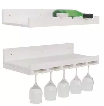 MCW Weinregal P22 2er-Set Wandregal, Holz, wei&szlig;, 6 Flaschen/15 Gl&auml;ser (MCW-P22)