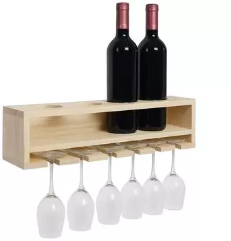 MCW Weinregal P21, Holz, 4 Flaschen/6 Gl&auml;ser, 12x48x12cm, natur (MCW-P21)