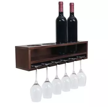 MCW Weinregal P21, 4 Flaschen/6 Gl&auml;ser, Holz, braun, 12x48x12cm (MCW-P21)