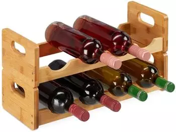 Relaxdays Weinregal f&uuml;r je 8 Flaschen, 2er-Set, hellbraun