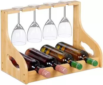 Relaxdays Weinregal mit Glashalter, Bambus, hellbraun