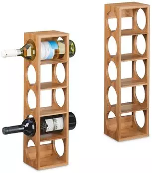 Relaxdays Weinregal 2er-Set, Holz, hellbraun, je 5 Flaschen (14x53x12cm)
