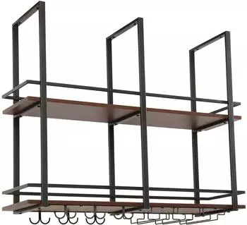 en.casa Weinregal Hubro mit Glashalter, Metall, 100x30x85cm, schwarz/Walnussoptik (Hubro)