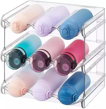 Relaxdays Flaschenhalter Set, stapelbar, 3 Etagen, 9 Flaschen, transparent