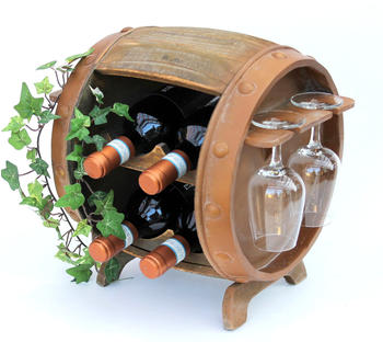 DanDiBo Weinregal Holz Weinfass Braun 33 cm 2110 Bar Flaschenregal Flaschenst&auml;nder Klein Fass Holzfass mit Glashalter