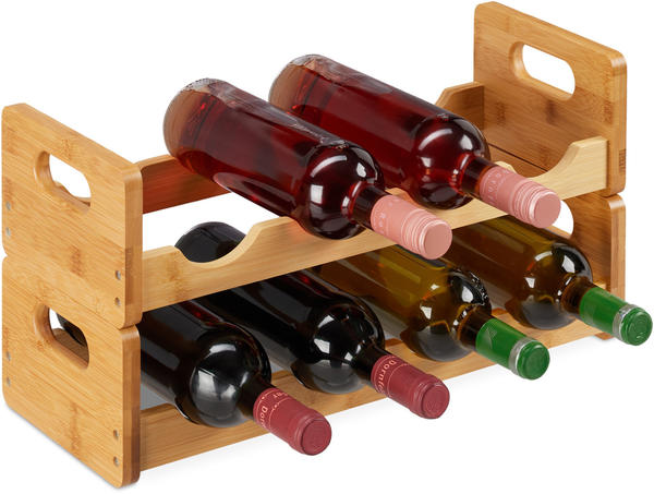 Relaxdays Weinregal, platzsparende Weinablage für 8 Flaschen, quer, Flaschenregal aus Bambus, HBT 24 x 47 x 18 cm, natur