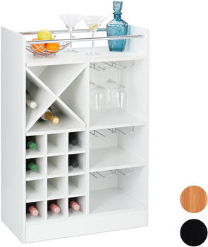 Relaxdays Weinregal mit Glashalter, 22 Flaschen, freistehend, Wein und Sekt, Hausbar HxBxT: 96 x 63 x 35 cm, wei&szlig;