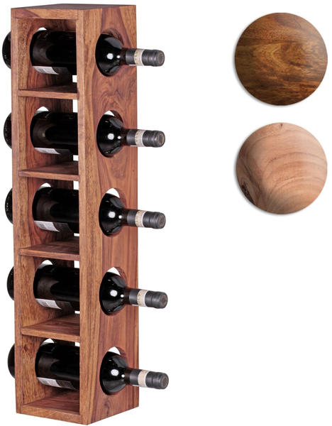 Finebuy Weinregal Massiv-Holz Flaschen-Regal Design Wandmontage Für 5 Flaschen Holzregal Modern Mit Ablage 70 Cm , Nachbildung/Front:Akazie