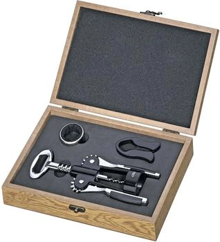 Cilio Weinset Toscana 3-teilig mit Flügelkorkenzieher, Tropfenfänger und Folienschneider in Holzbox (350166)