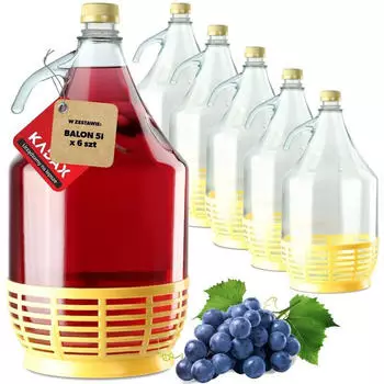 Kadax Weinballon / Gärballon 5L mit Kunststoffkorb, 6er-Set (K4568)