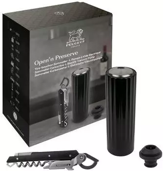 Peugeot Open N' Preserve Geschenkset Korkenzieher & elektrische Vakuumpumpe (210922)