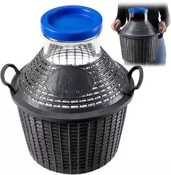 Kadax Gärballon mit Kunststoffkorb, weite Öffnung, 10L (K1445)