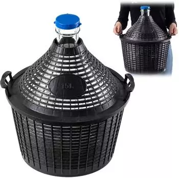 Kadax Glasballon 15L mit Kunststoffkorb und Gummistopfen, schmale Öffnung
