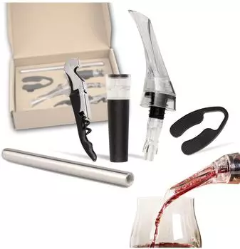 bremermann Sommelier-Set 5-tlg. mit Dekanter-Ausgießer, Kellnermesser, Vakuumverschluss, Kühlstab und Folienschneider