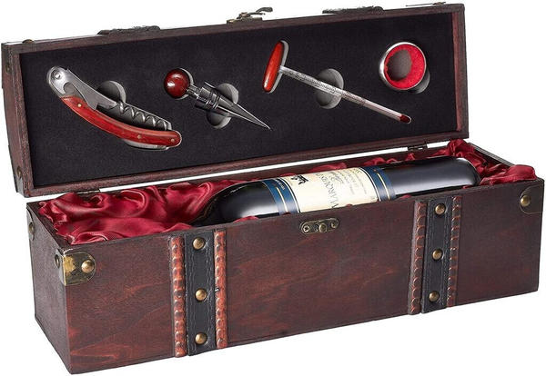 Brubaker Geschenkset Weinset mit 1 Flasche Rotwein Jahrgang 2008 Marquis de Lugon - in Holzkiste mit Sommelierset