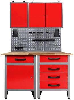 Ondis Ondis24 Werkstatt Set Entdecker 120 cm 2 Schränke LED Rot Werkstatteinrichtung Werkbank