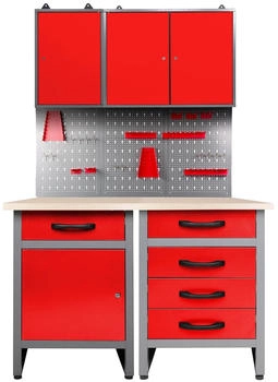 Ondis Ondis24 Werkstatt Set Entdecker 120 cm 2 Schränke Rot Werkstatteinrichtung Werkbank