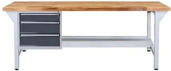 Proregal Werkbank Giant Rhino Plus + 3 Schubladen 84 x 200 x 70 cm Traglast 500 kg Lichtgrau/Anthrazitgrau